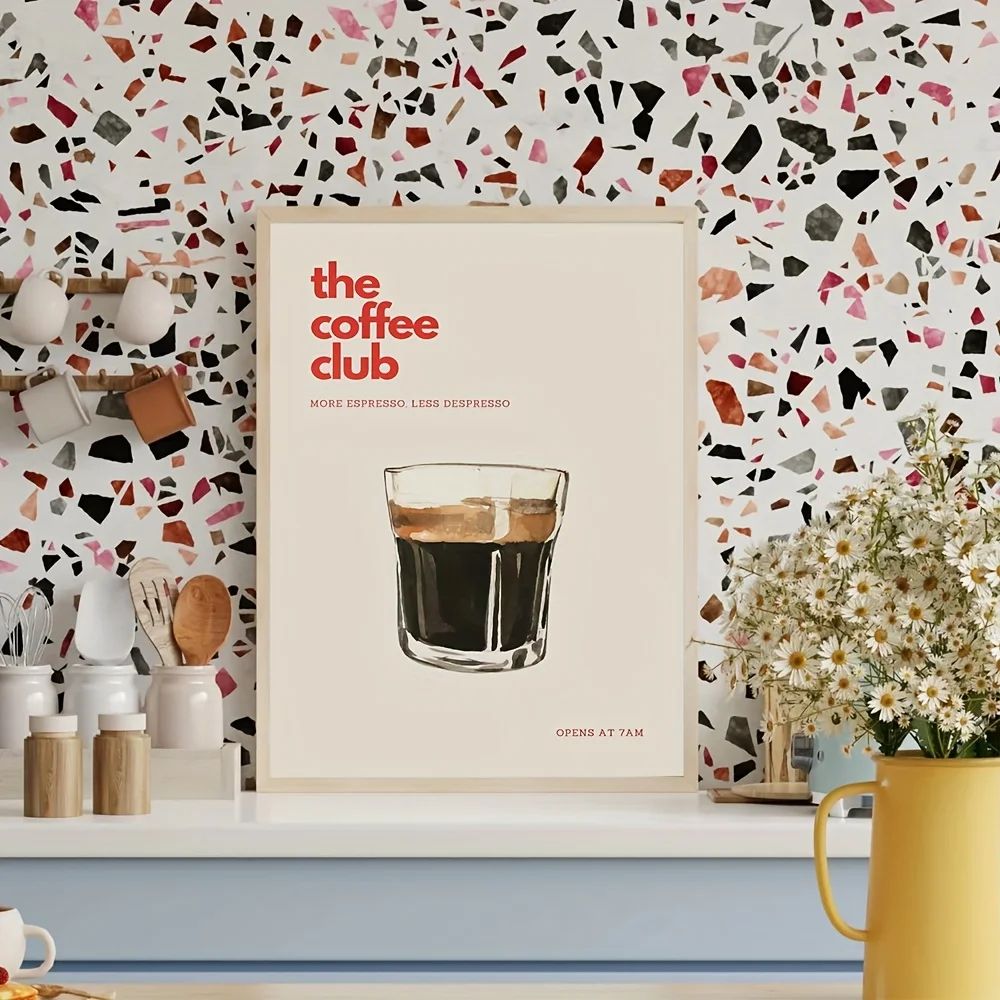 Retro Coffee Club Canvas Print – Chic Beige Aesthetic Wall Art for Kitchen, Cafe & Home Decor