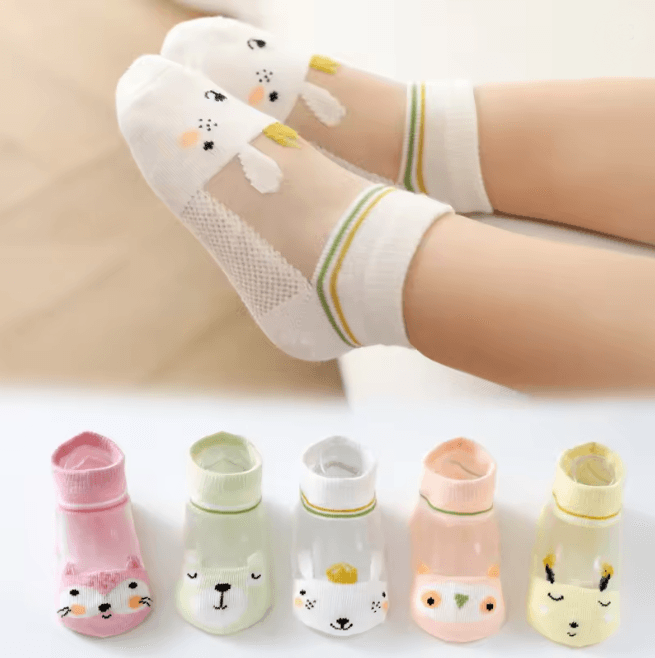 BreezeStep Summer Cotton Kids Socks 5 Pair Cartoon Mesh Set