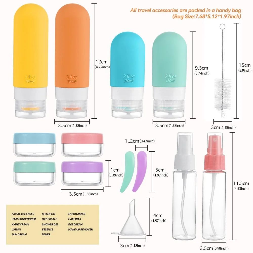 TSA-Approved 16-Piece Leak-Proof Silicone Travel Bottle Set – Refillable Toiletry Containers with Jars, Sprayers & Carry