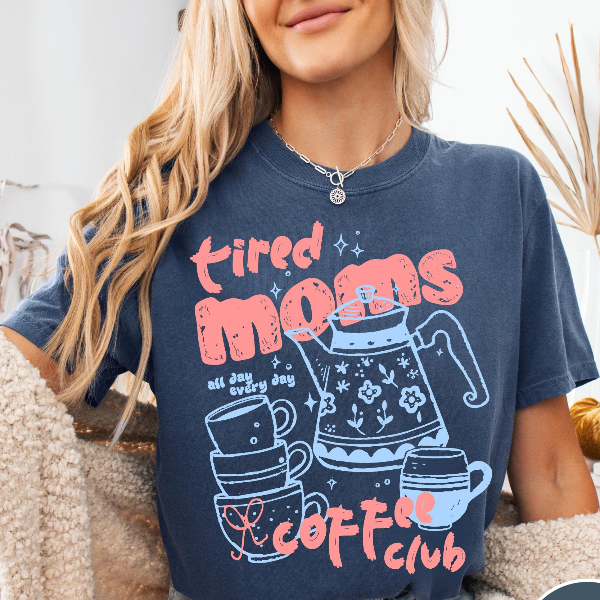 Tired Moms Coffee Club Shirt Funny Mom Coffee Lover Graphic Tee Cute Outfit