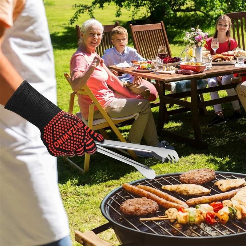 BBQ Gloves 1472F Extreme Heat Resistant Grilling Gloves Silicone Non-Slip Oven Mitts