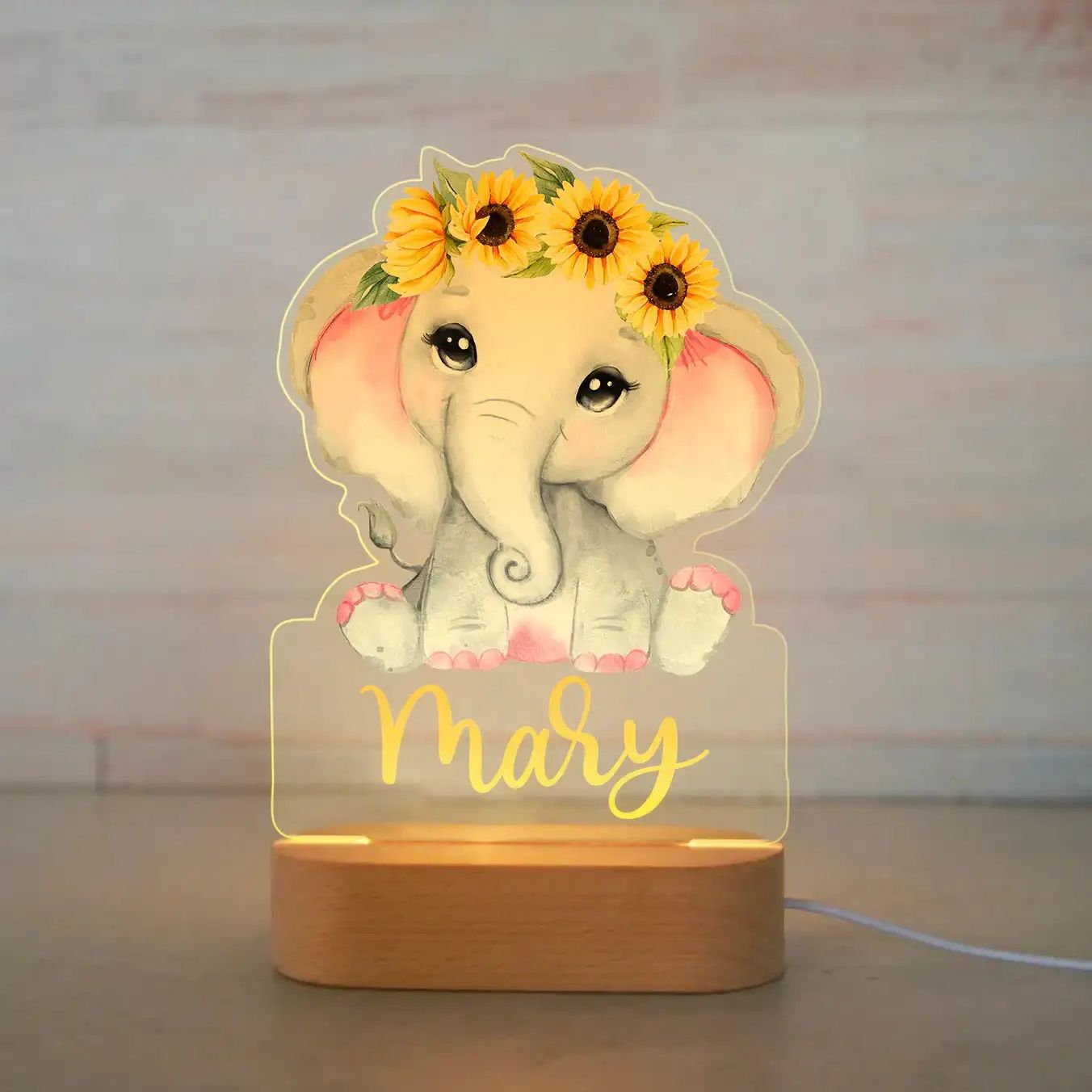 Personalized Kids Night Light Custom Name Animal Acrylic Lamp