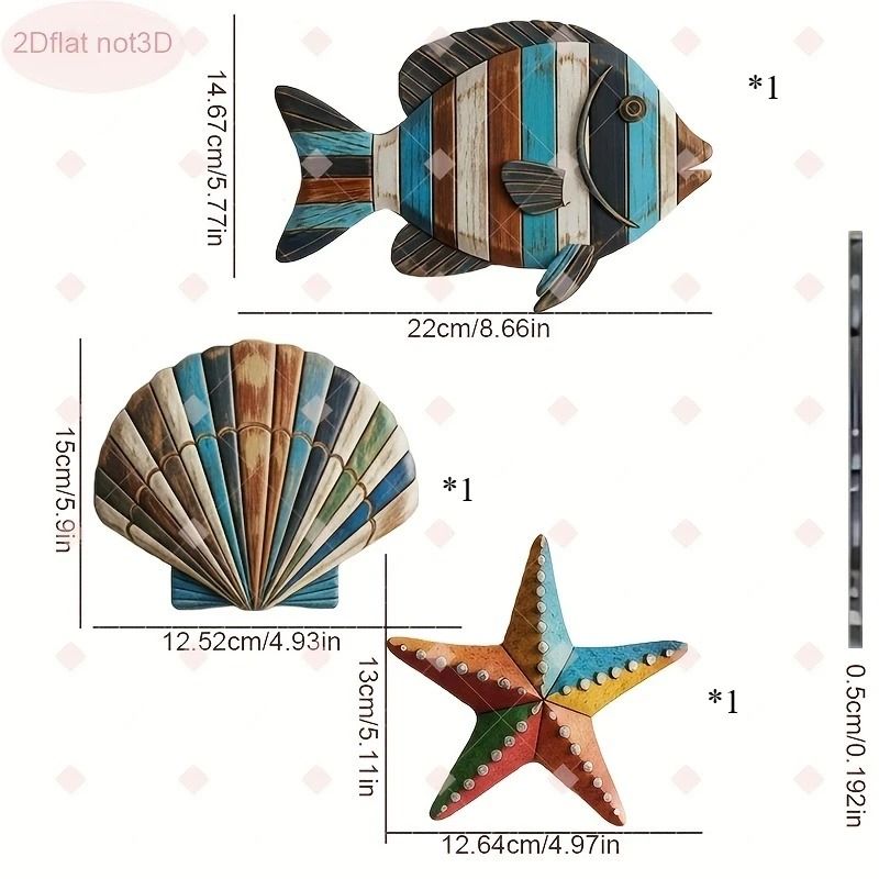 Colorful Wooden Ocean Wall Decor Set Coastal Farmhouse Beach Art Pieces