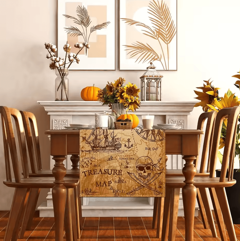 Indiana Jones Pirate Treasure Table Runner – Adventure-Themed Linen Dining Decor