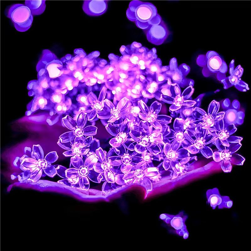 Solar Fairy String Lights Sakura Peach Flower LED Garland Outdoor Decor