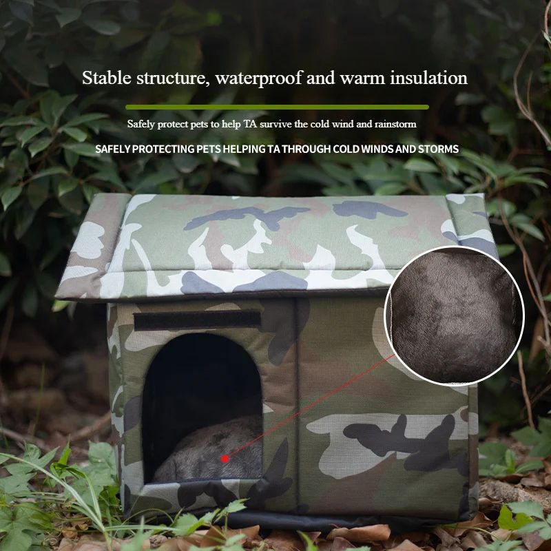 Outdoor Camouflage Cat House - Warm Oxford Fabric Pet Shelter, Four-Season Closed Cat Nest for Cold Weather