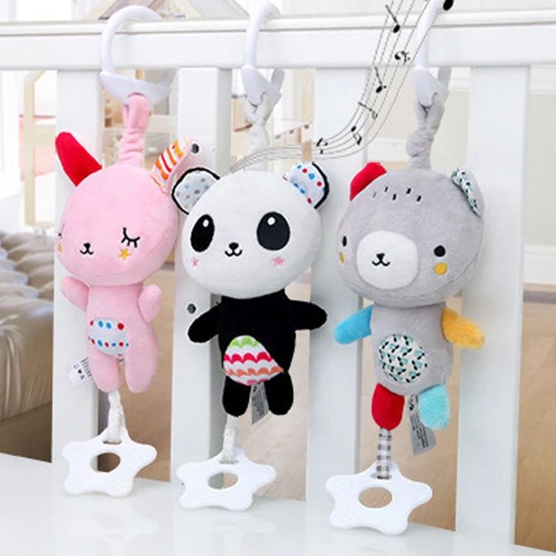 Baby Plush Stroller Toy Hanging Rattle Mobile with Cartoon Animals