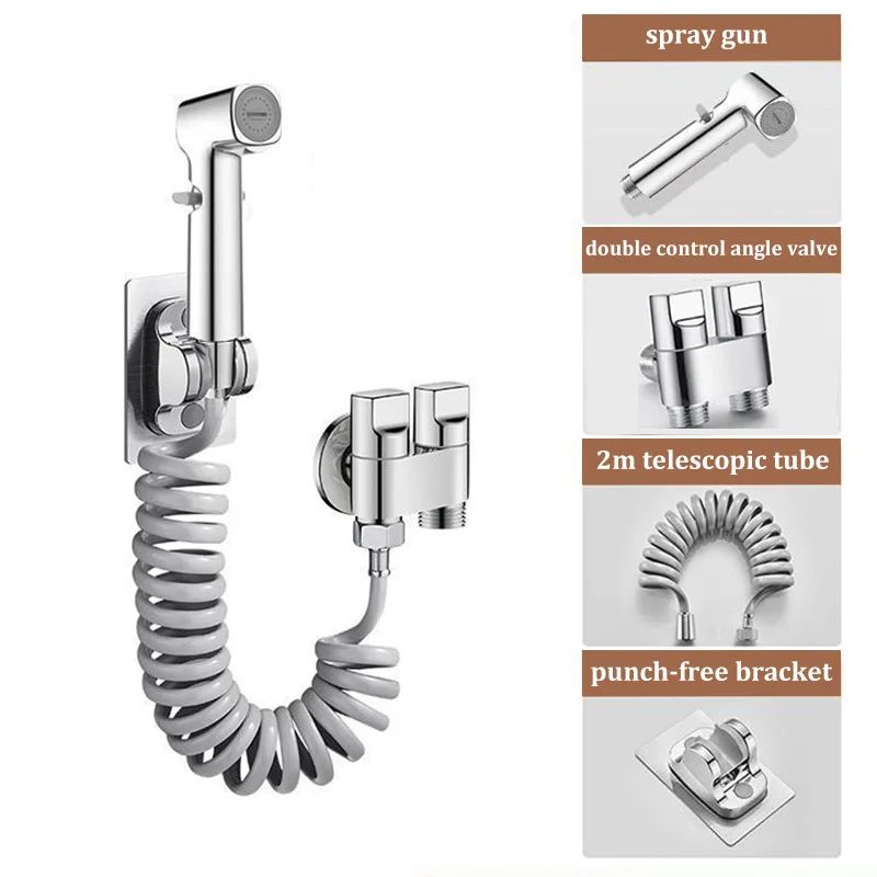 High-Pressure Toilet Spray Gun Kit with 1-in-2-Out Diverter Valve (Handheld Bidet Sprayer)