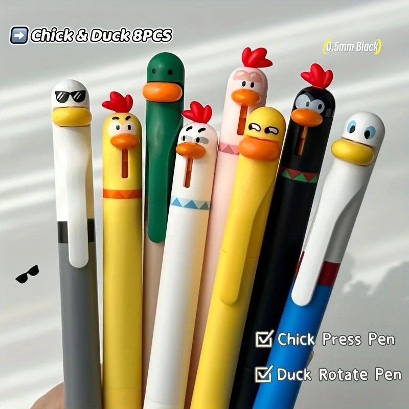 Funny Chicken Rotating Gel Pens Set – 0.5mm Cute Pressing Black Ink Writing Pens