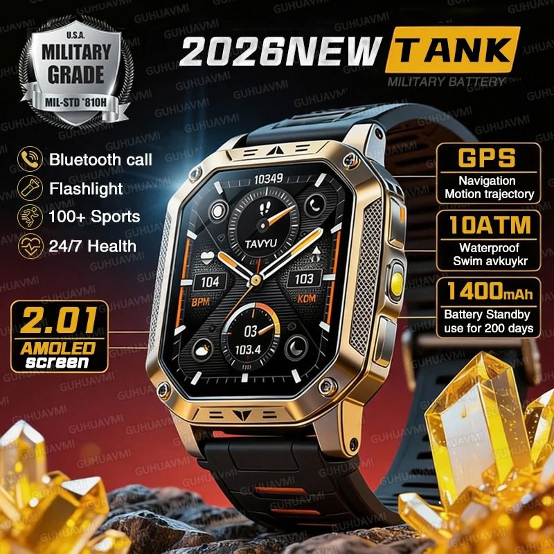 TANK Ultra Military Smart Watch – 1400mAh Battery & 2.01