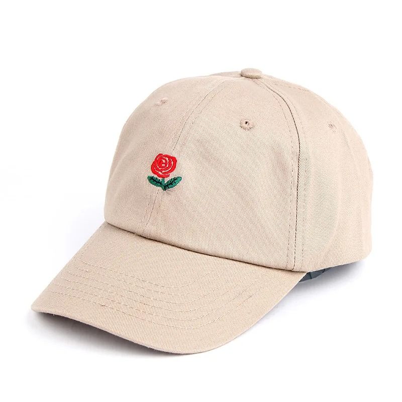 Unisex Rose Embroidered Baseball Cap Adjustable Cotton Streetwear Hat for Men and Women
