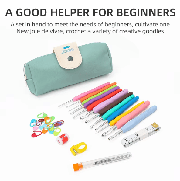 Ergonomic Extra-Long Crochet Hook Set – Complete Beginner Crochet Kit with Case