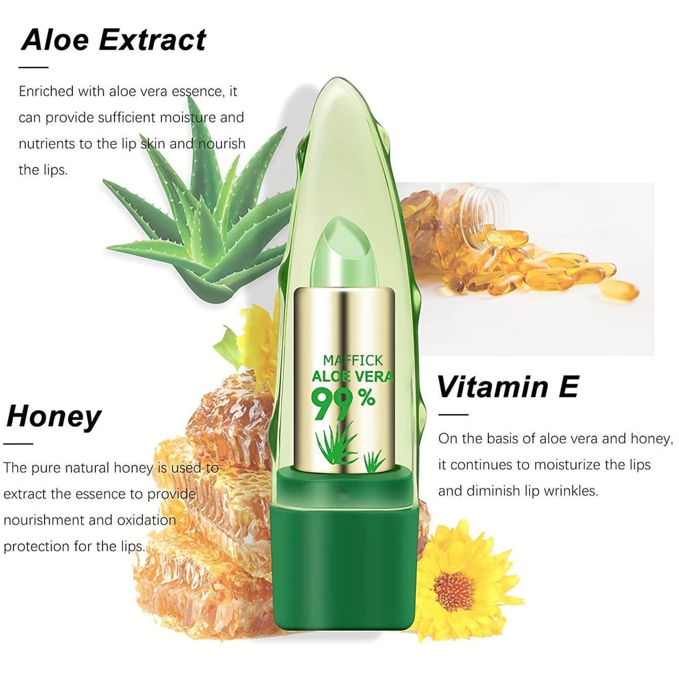 Warm Change Aloe Vera Lipstick, Magical Color Changing, Long-Lasting Moisturizing Lip Balm