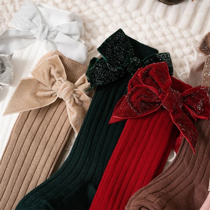 Baby Girls Knee High Bow Socks Soft Cotton Winter and Autumn Kids Socks