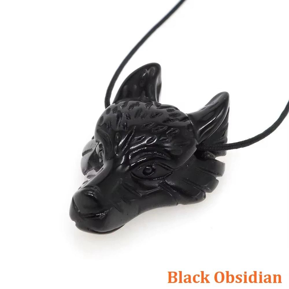 Natural Hand-Carved Wolf Head Crystal Pendant