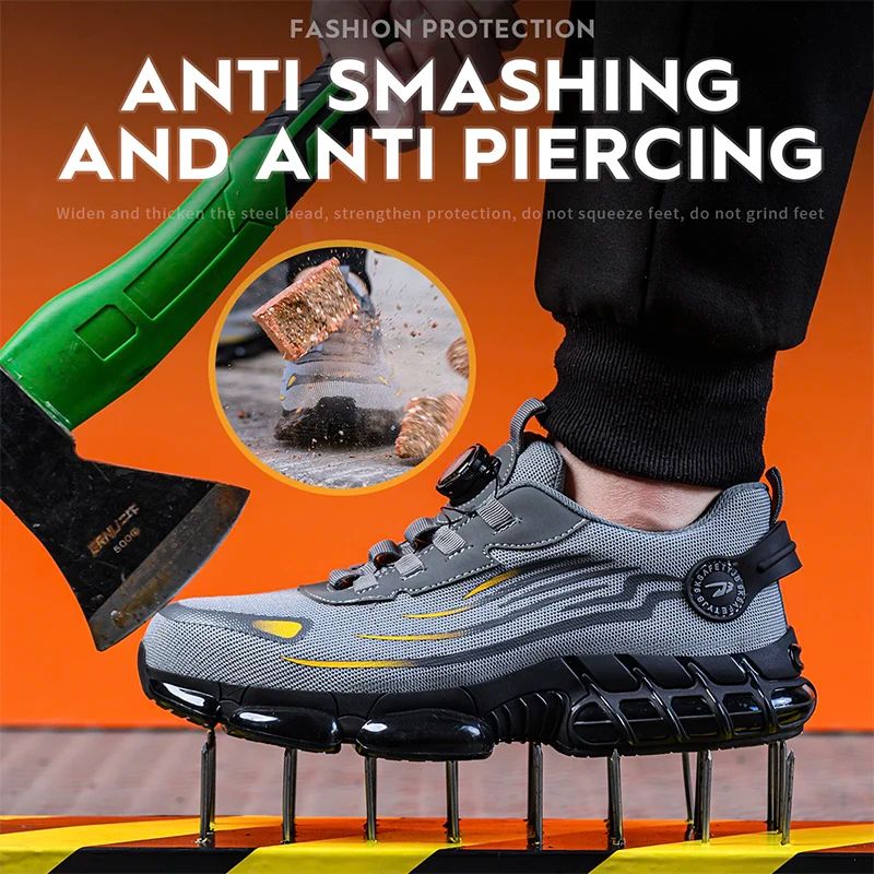 Men's Rotating Button Safety Shoes Anti-Smash and Anti-Puncture Protective Boots