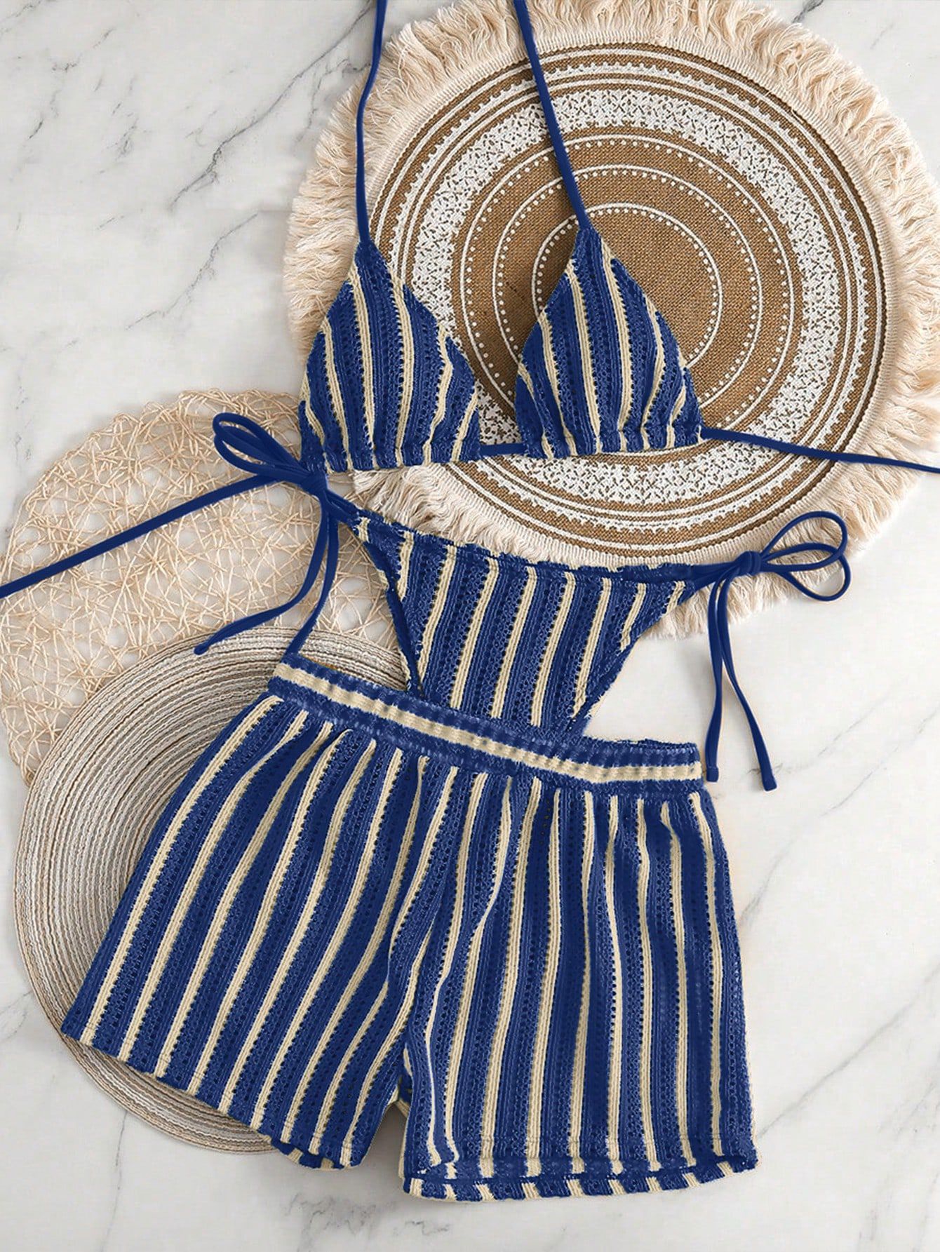 Mesh Tie Up Bikini Set with High Cut Bottoms