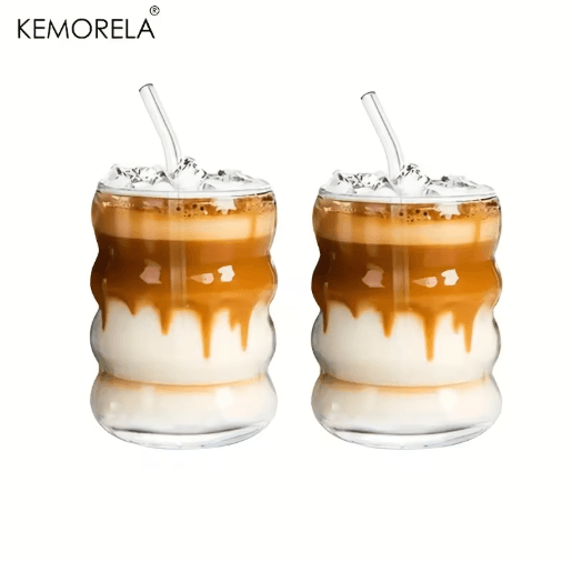 Cute Caterpillar Cups with Straws Wave Design Glass Cup with Straw 1 to 2 PCS