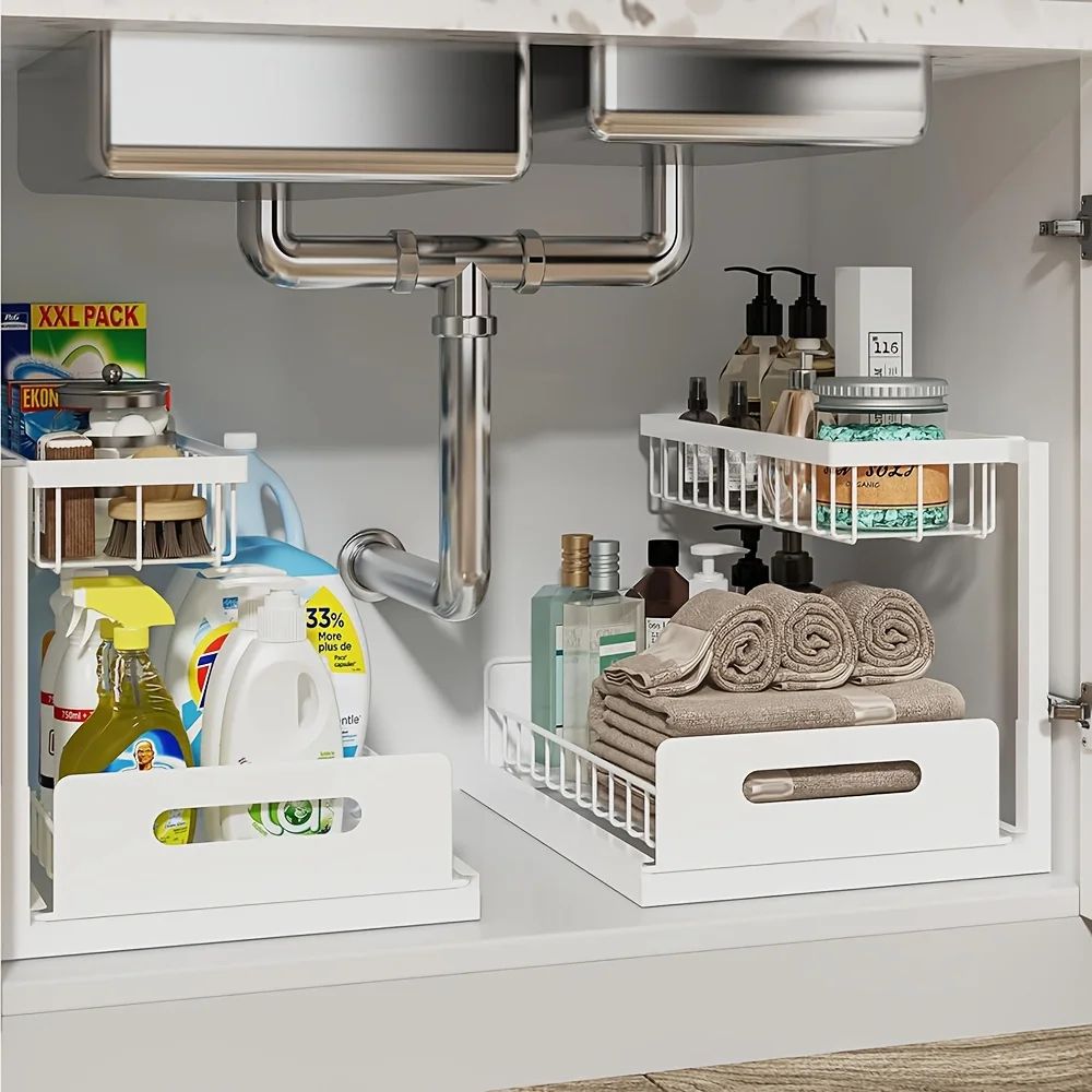SlidePro 2 Tier Under Sink Organizer Rustproof Metal Pull Out Cabinet Storage