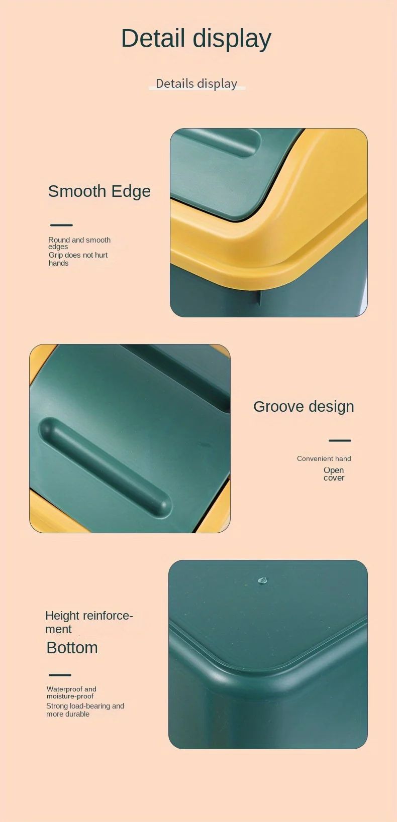 14L Square Plastic Trash Can with Lid