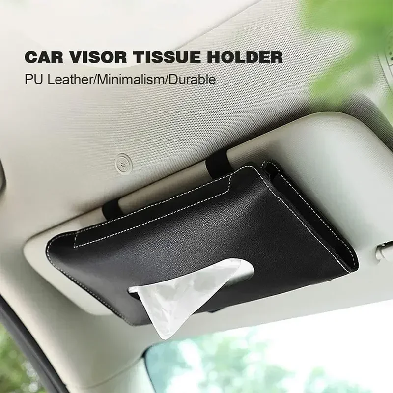 PU Leather Car Sun Visor Tissue Box Holder, Auto Interior Storage Decoration, 1PC Space Saver