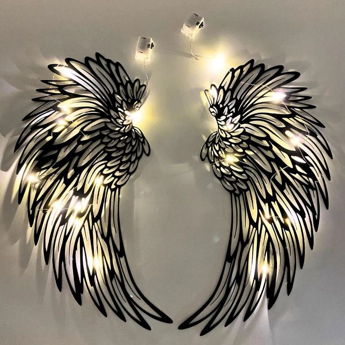 Black Angel Wings Wall Art with LED Lights, Luminous Angel Feather Wings