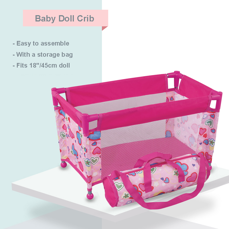 DIY Doll Bed with Carry Along Bag, Baby Doll Crib Pack and Play Accessory, Toy Gift for Girls, Simulation Bed for Dol