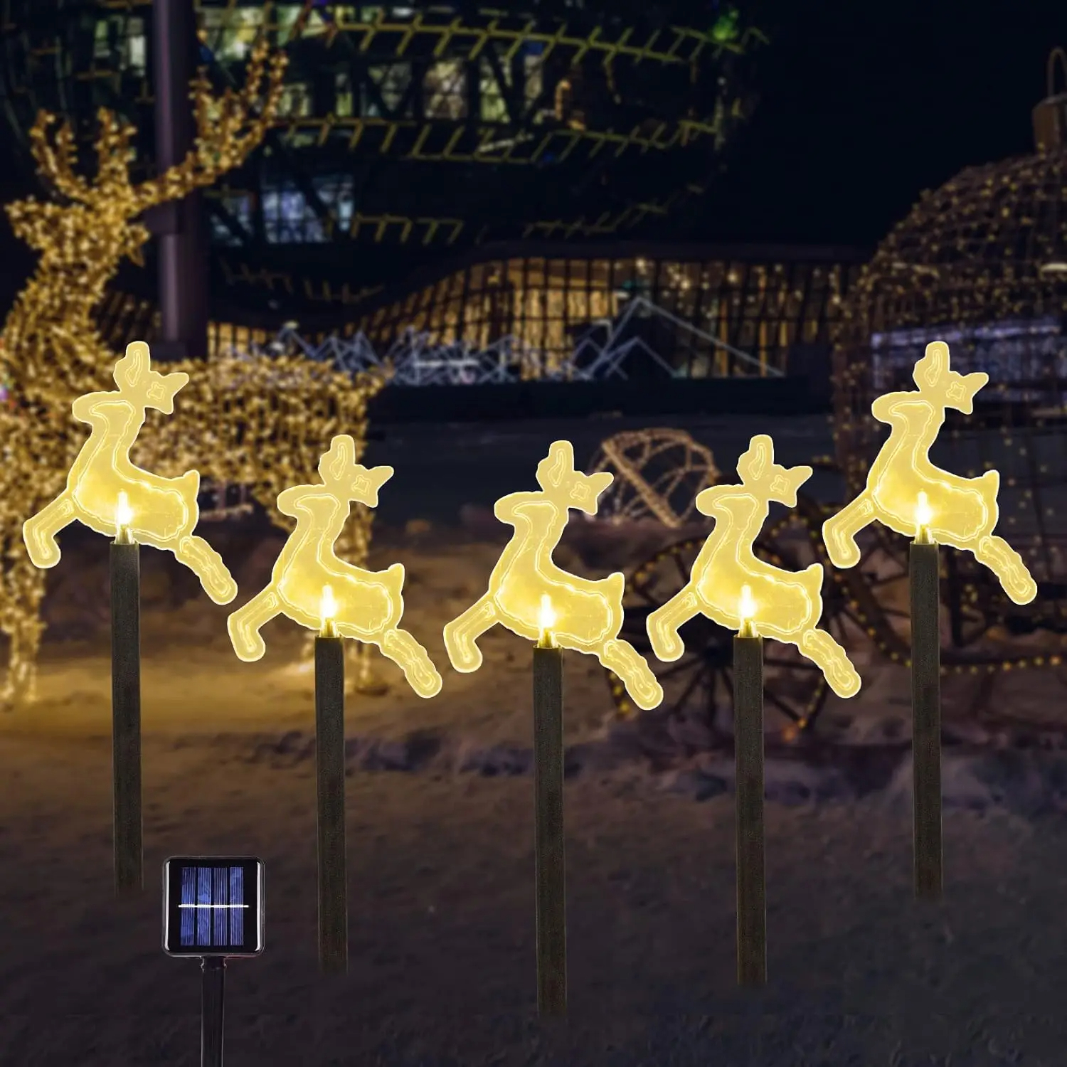 5PC Christmas Fawn Solar Stake Lights Waterproof Landscape Christmas Lights Pathway Christmas Decorations LED Lights Law