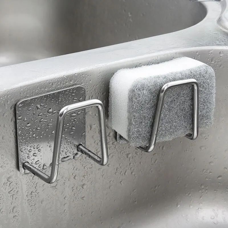 2-Pack Stainless Steel Sink Sponge Rack - Adhesive, No-Drill Inner-Wall Organizer