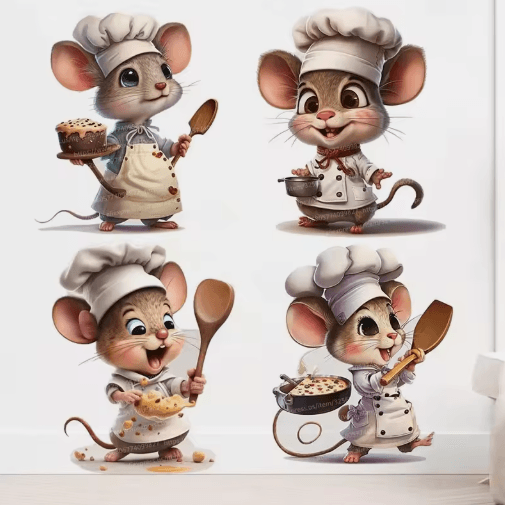 Cute Chef Mouse Wall Sticker – Cartoon Self-Adhesive Decor for Kids Room & Home Corners