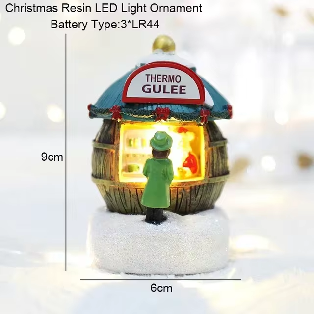 Resin Santa Claus, Snowman Luminous Christmas LED House, Pine Needles Snow, Micro Landscape Ornaments