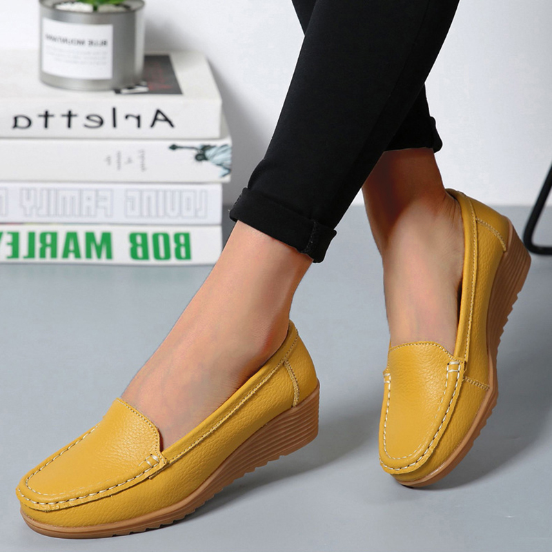 Genuine Leather Women Flats Wedge Walking Nurse Shoes, Lightweight Slip-OnLoafers & Barefoot Moccasins for Ladies