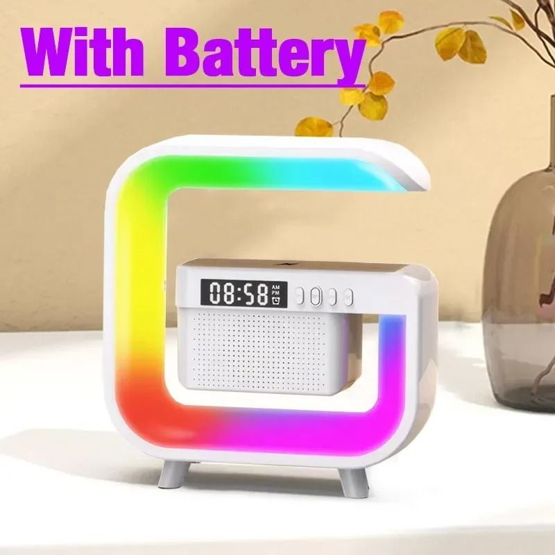 Home Bluetooth Speaker with Wireless Charger and RGB Alarm Clock