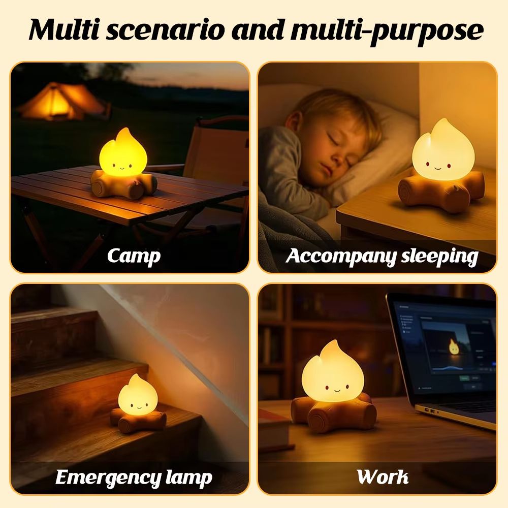 Cozy Campfire Silicone Night Light with Stepless Dimming and Rechargeable Glow