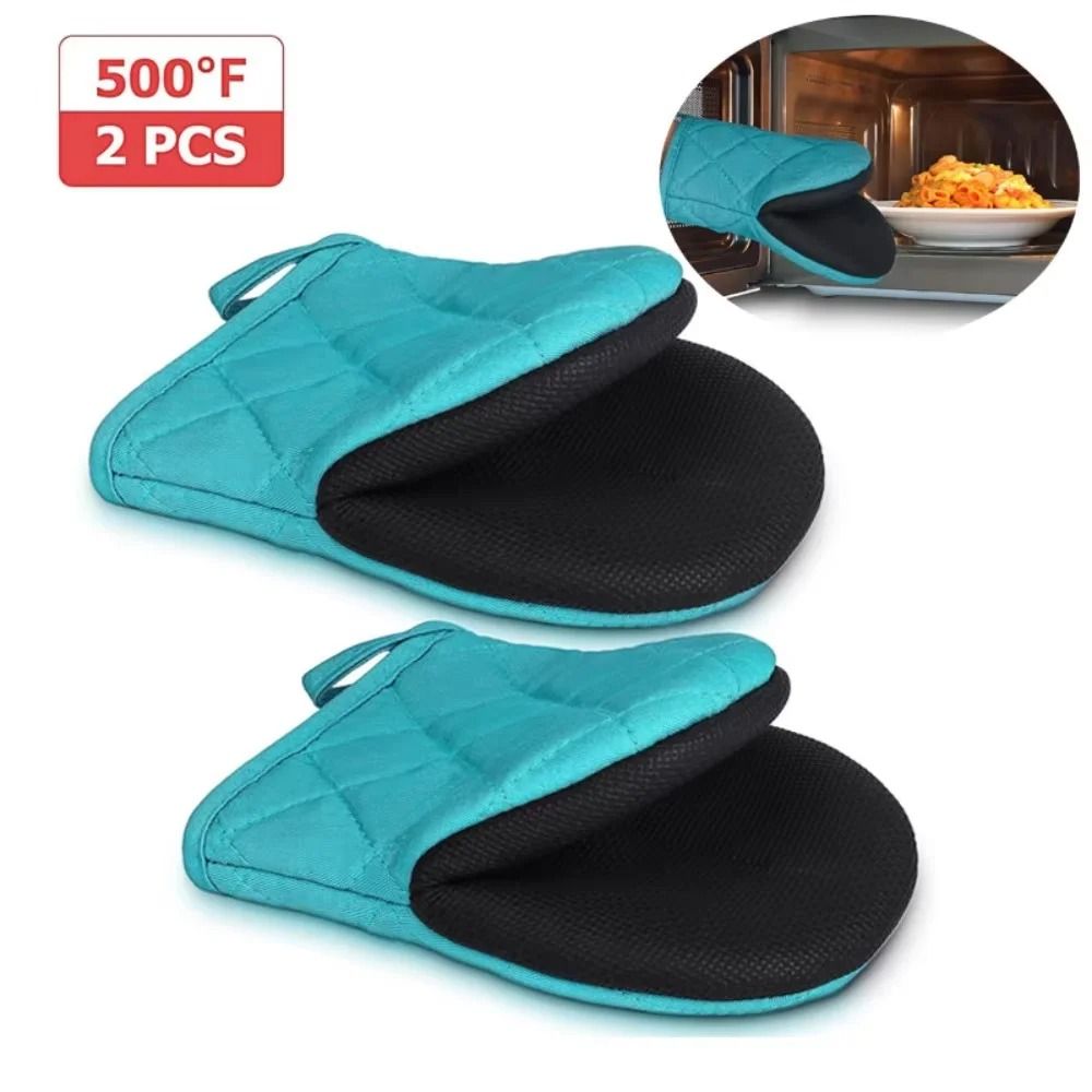Heavy-Duty Heat-Resistant Short Oven Mitts with Non-Slip Grip