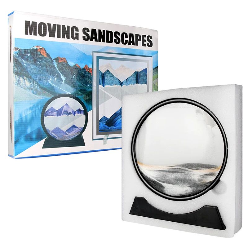 Deep Sea Moving Sand Art Picture – Round Glass 3D Sandscape in Motion Frame (7