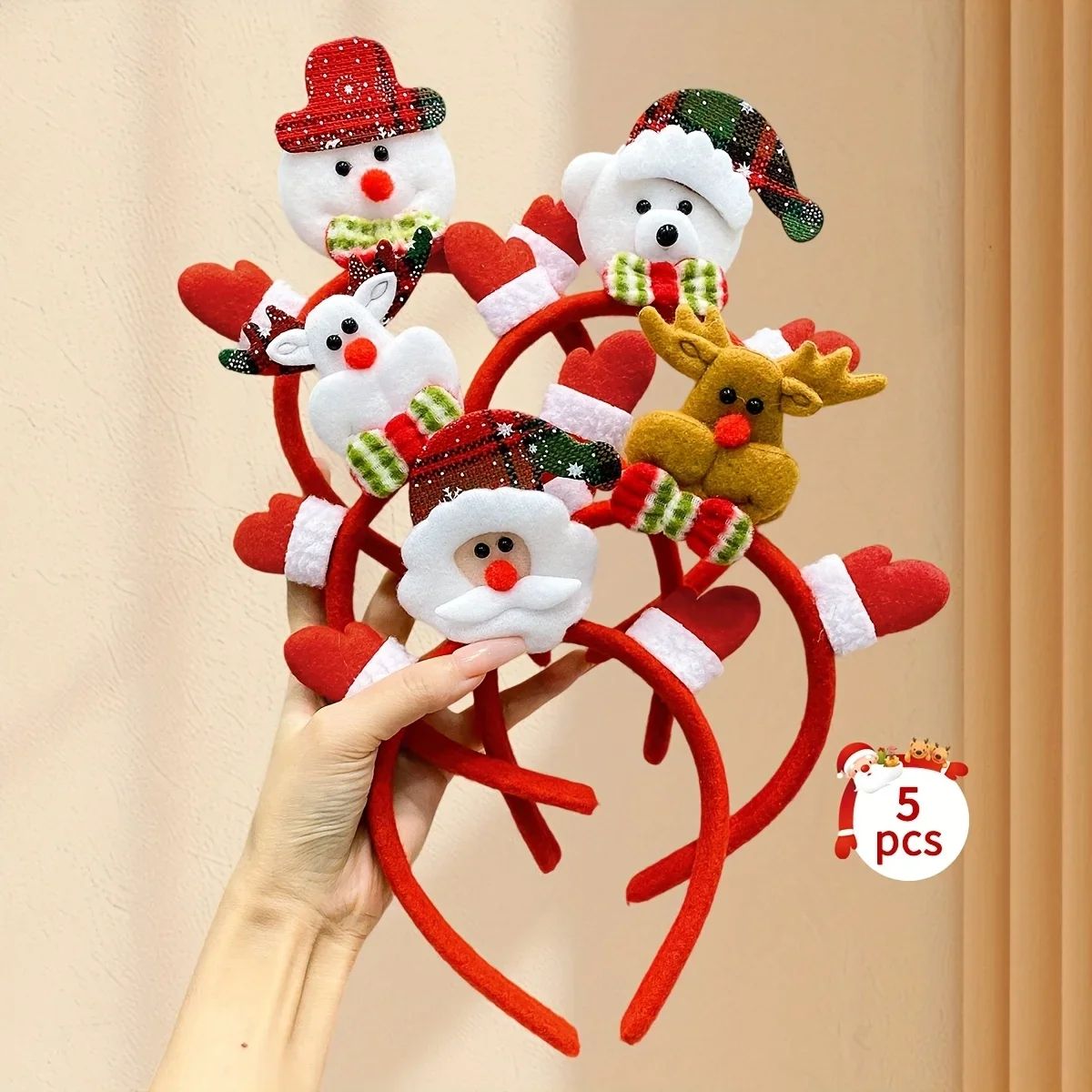 5pcs Christmas Santa Snowman Reindeer Party Headbands