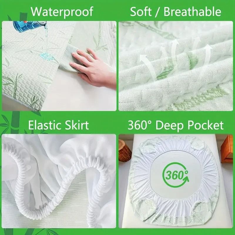 Waterproof Bamboo Mattress Cover Cooling Fitted Sheet Deep Pocket