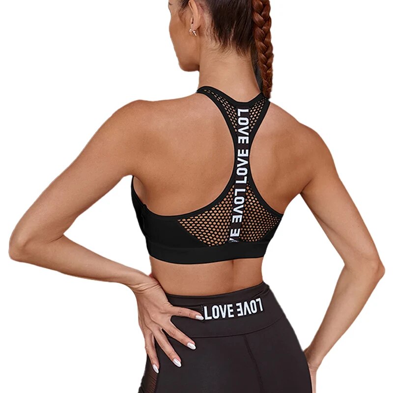 Yoga Bra Cup Fitness Letters Running Sports Bra Gym Fitness Crop Top Women Push Up Bralette