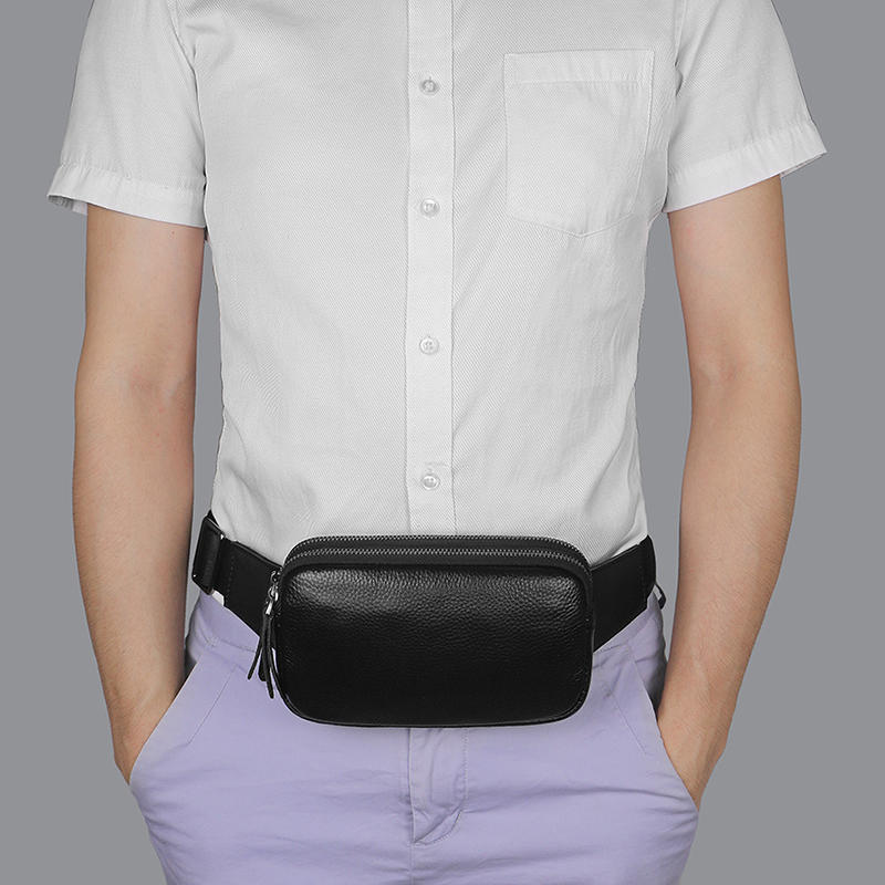 Leather Waist Pack Slim Fanny Bag for Men Women Outdoor Travel Sports Waist Wallet