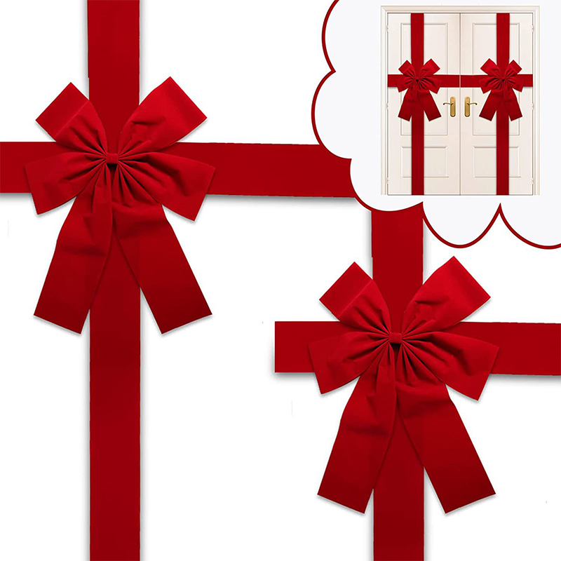 Christmas Front Door Decoration, Hanging Bow Knot, Big Bow, Imitation Linen Ribbon, for New Year, Xmas Front Door Decor