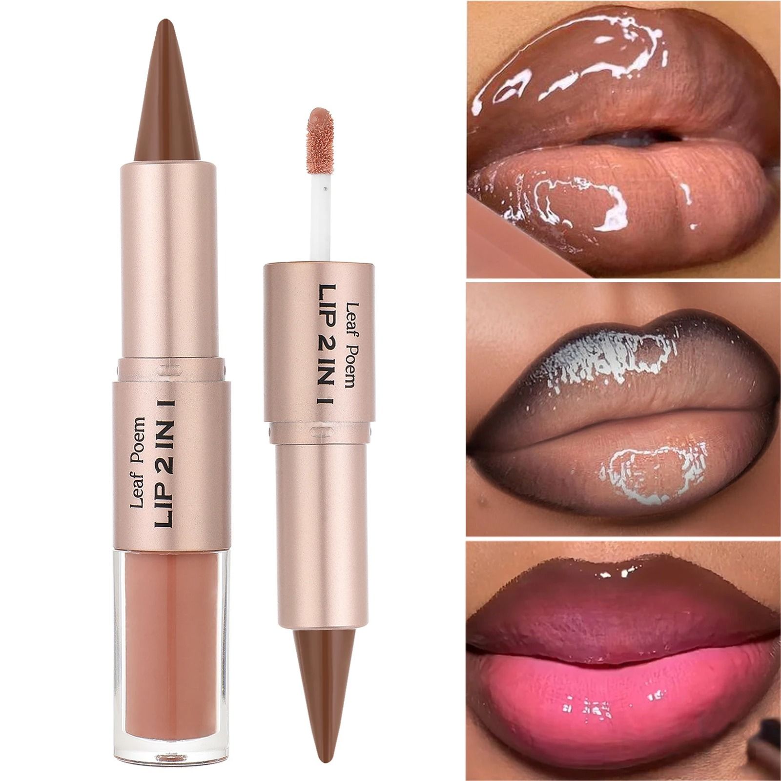 2-in-1 Plumping Lip Contour & Glaze | Double-Head Crystal Lip Gloss Set