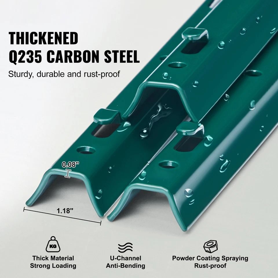 Heavy Duty Green Metal T-Post Fence Posts