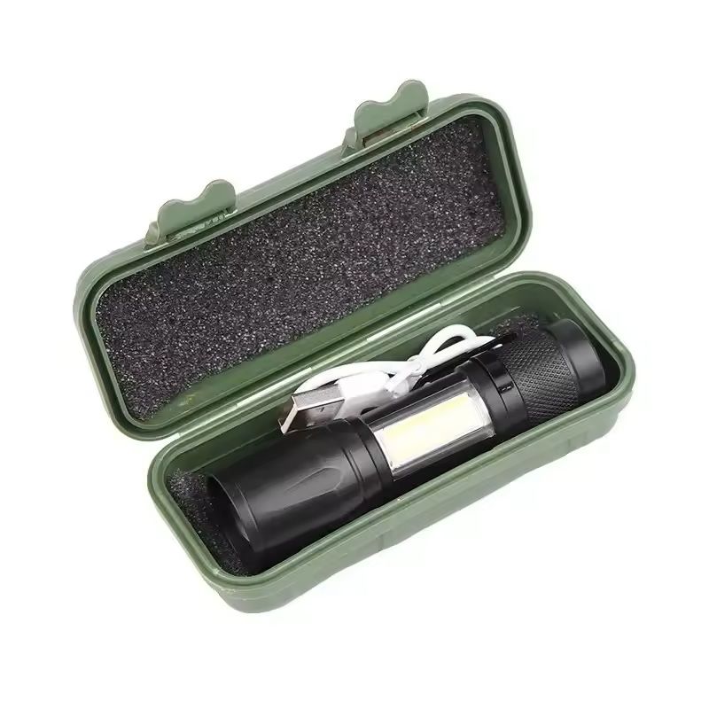 Mini LED Flashlight with COB+XPE – USB Rechargeable, Zoomable Focus, Tactical Design with Pen Clip