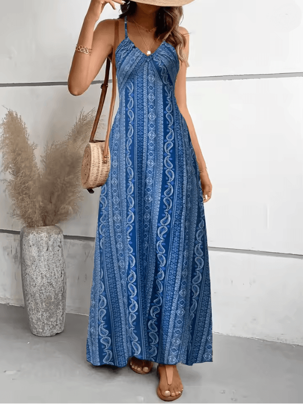 Boho Summer Backless Split Thigh Maxi Dress