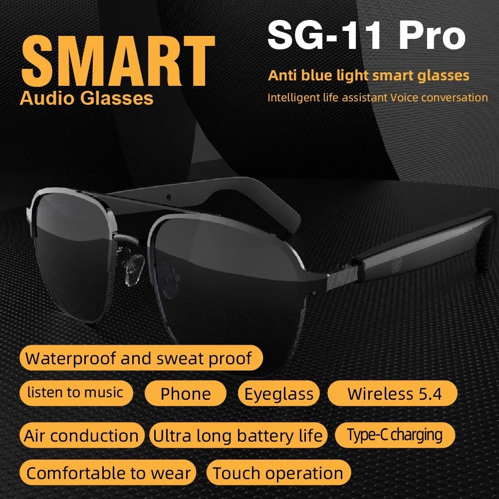 SG11 Pro Smart Audio Sunglasses with Bluetooth 5.3, Open-Ear Speakers and Touch Control