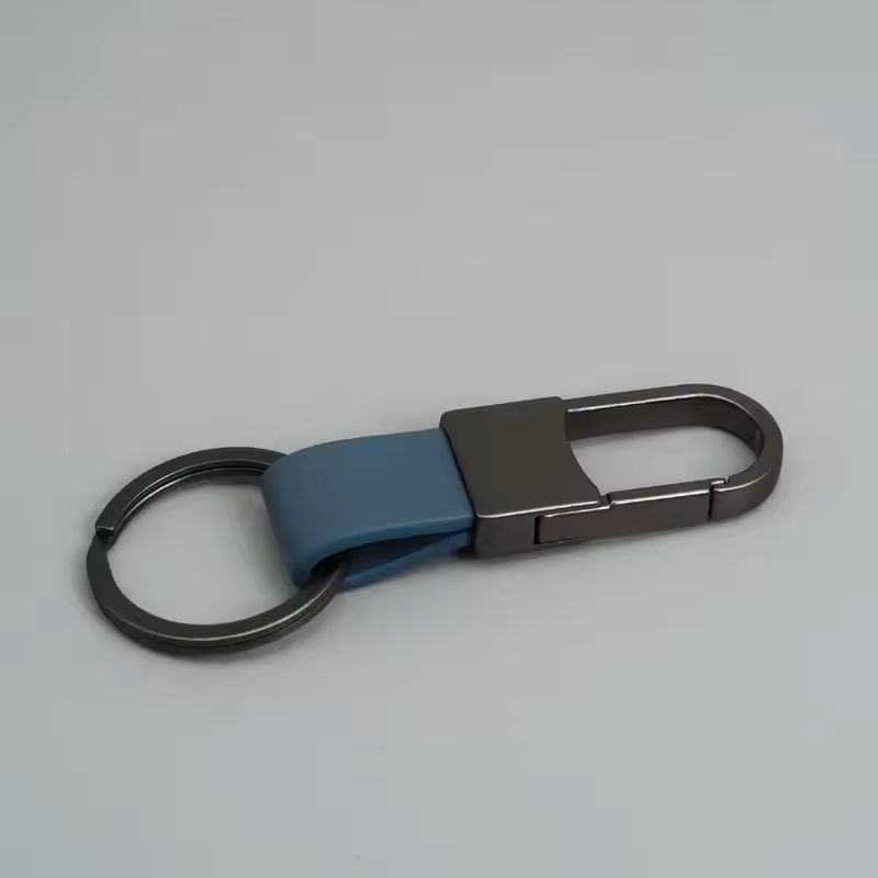 Custom Logo Leather & Metal Carabiner Keychain with Double Rings