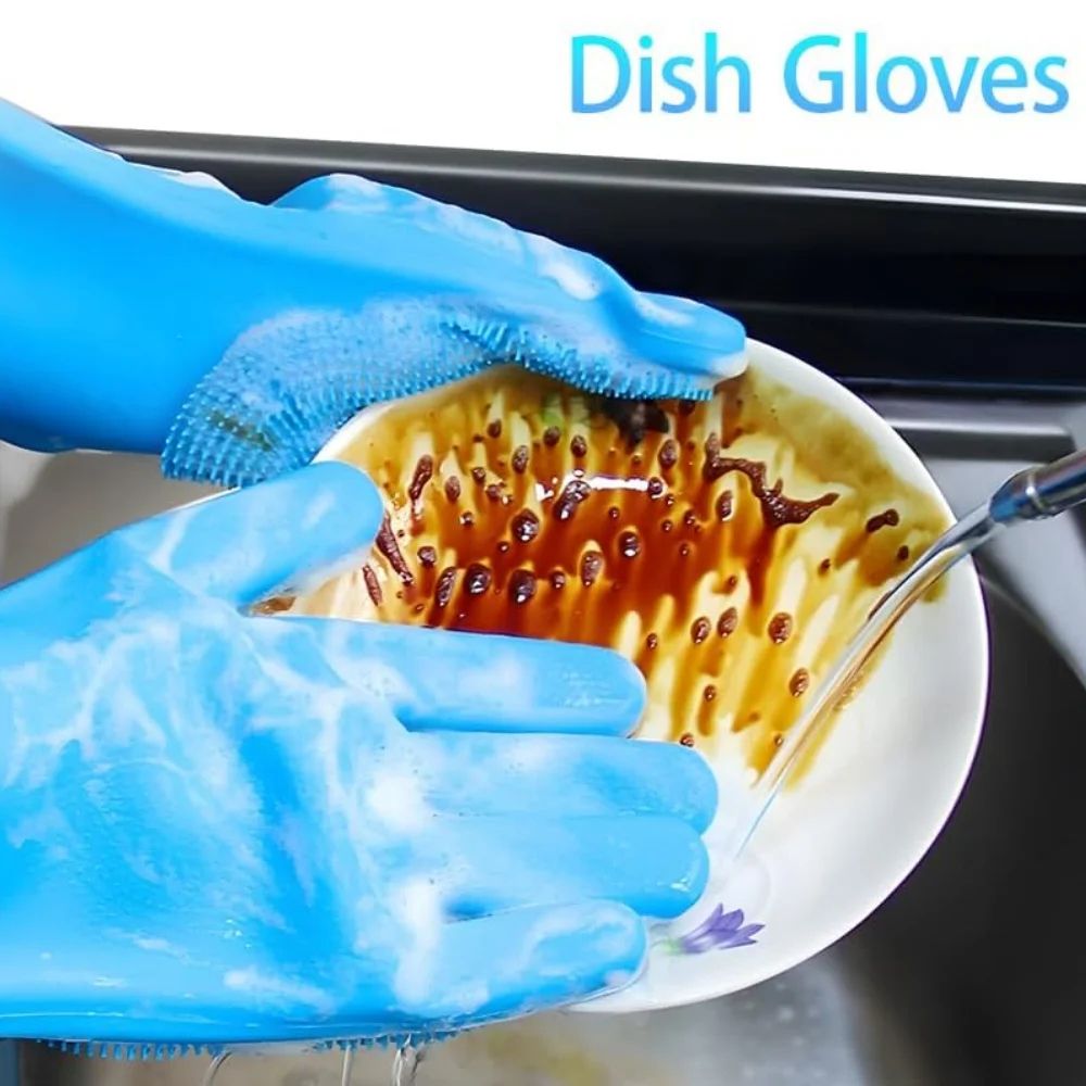 2-in-1 Heat-Resistant Silicone Cleaning Gloves with Built-In Scrubber Teeth