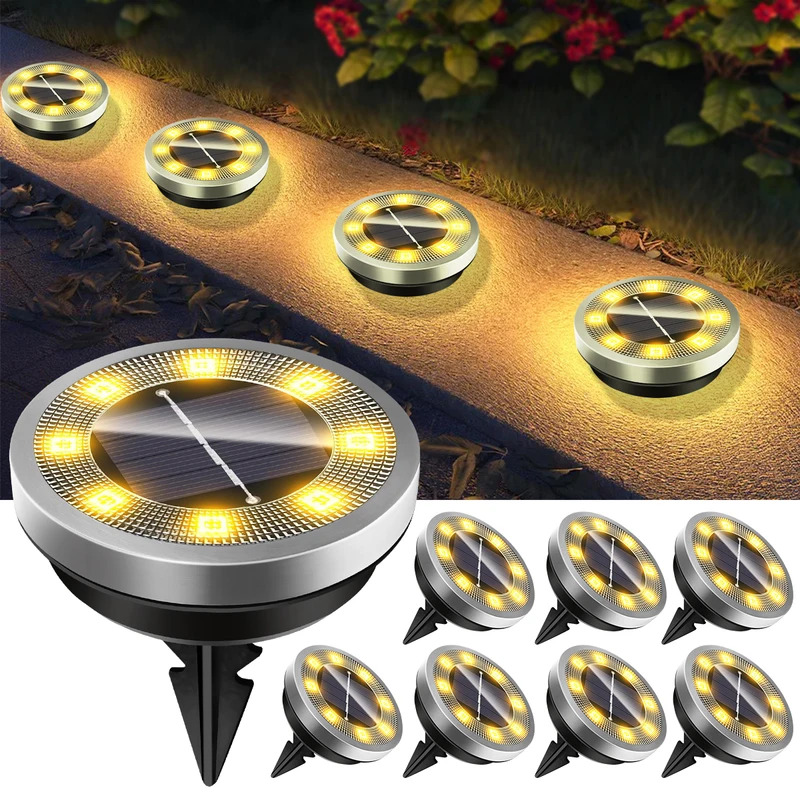 Solar Ground Lights Waterproof Outdoor Auto On Off LED Pathway Lights