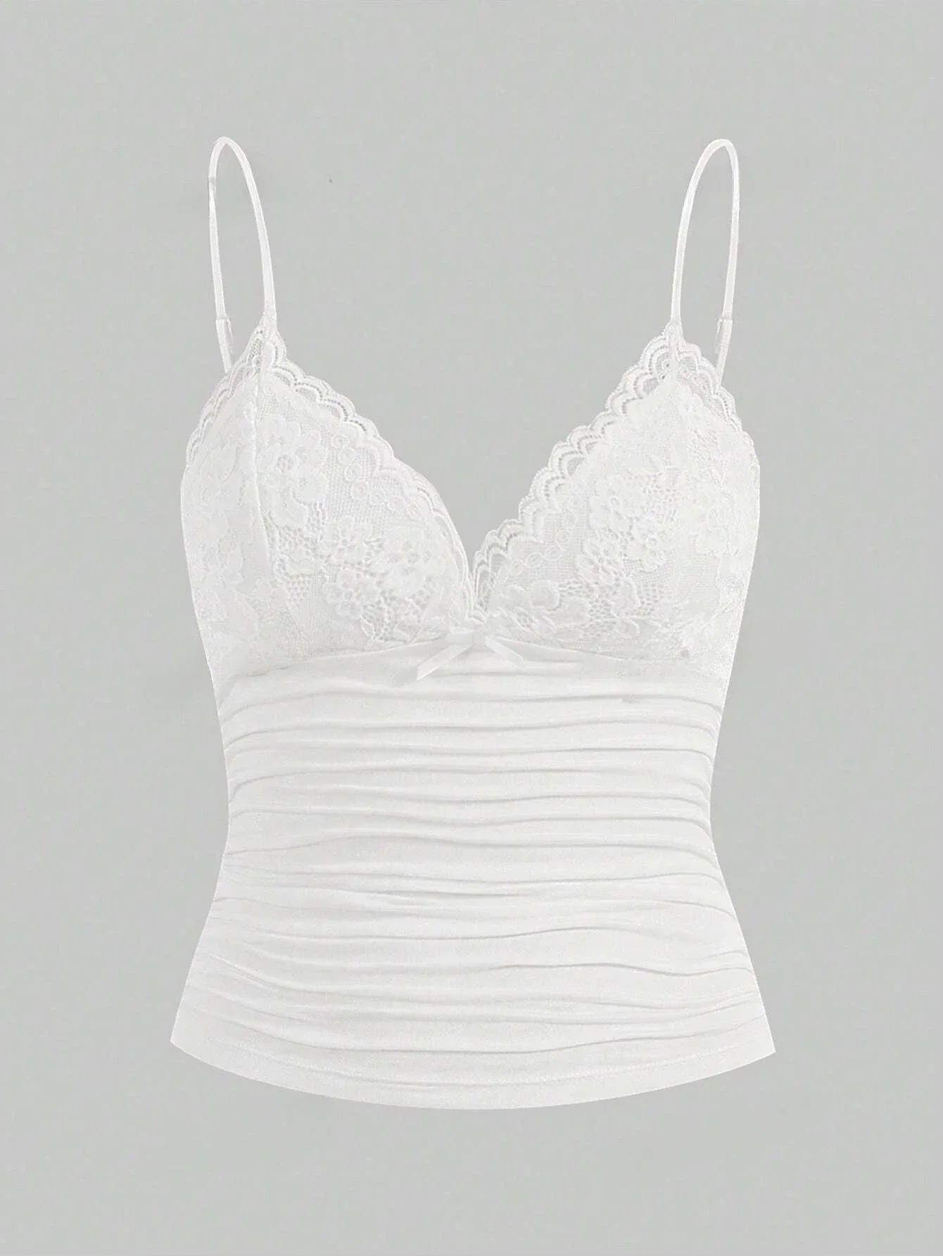 Sexy Lace Bow Front Crop Cami Top – Ruched Backless Y2K Grunge Summer Tank